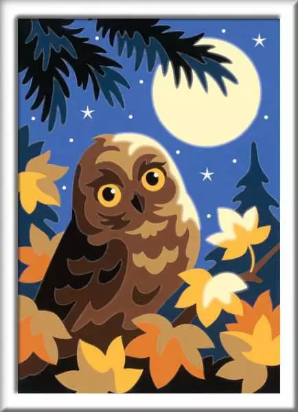 CreArt Eule im Mondschein - Malen nach Zahlen für Kinder ab 7 Jahren