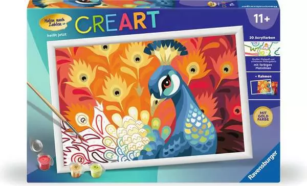 CreArt Stolzer Pfau - Malen nach Zahlen für Kinder ab 11 Jahren