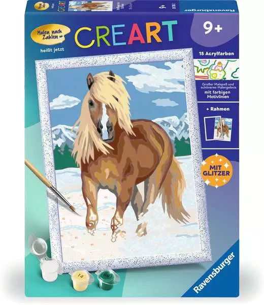CreArt Haflinger im Schnee - Malen nach Zahlen für Kinder ab 9 Jahren