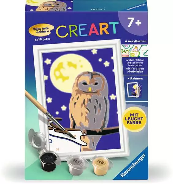 CreArt Nachteule - Malen nach Zahlen für Kinder ab 7 Jahren