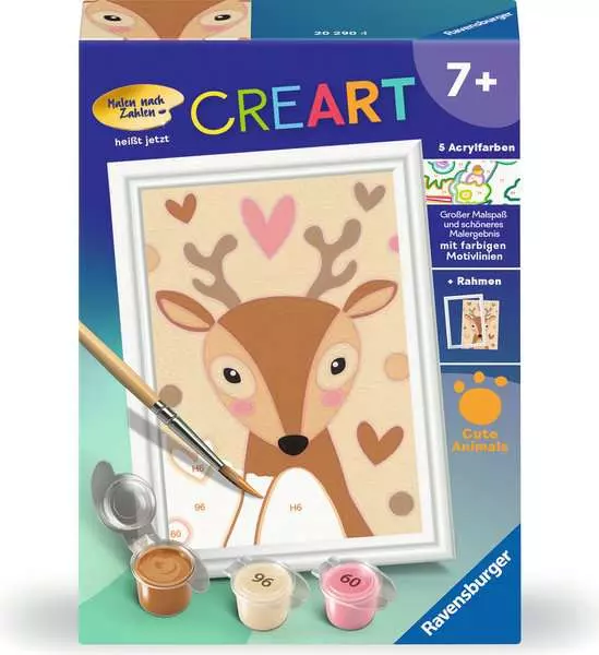 CreArt Niedliches Reh - Malen nach Zahlen für Kinder ab 7 Jahren