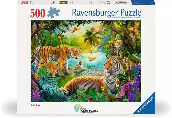 Puzzle 500 Teile - Tigerfamilie in der Oase