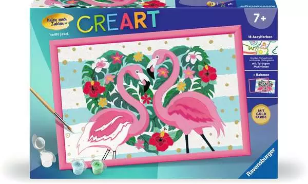 CreArt Liebenswerte Flamingos - Malen nach Zahlen für Kinder ab 7 Jahren