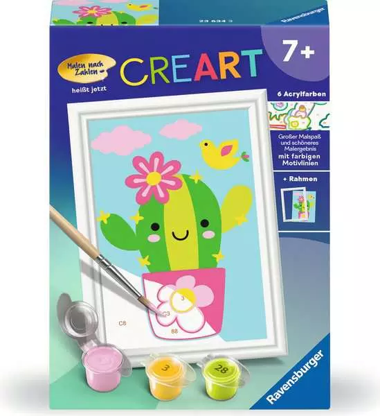 CreArt Kleiner Kaktus - Malen nach Zahlen für Kinder ab 7 Jahren