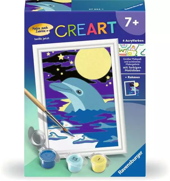 CreArt Kleiner Delfin - Malen nach Zahlen für Kinder ab 7 Jahren