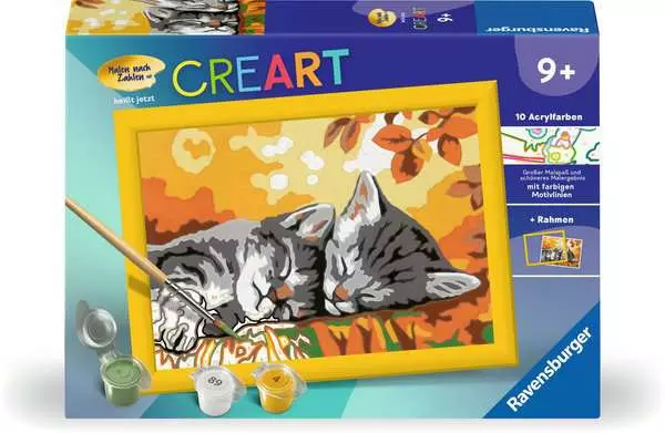 CreArt Kätzchen im Herbst - Malen nach Zahlen für Kinder ab 9 Jahren