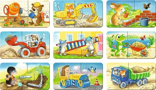 Kinderpuzzle ab 2 Jahren - Tierische Baustelle - 2 Teile