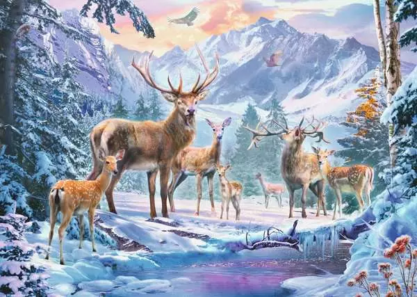 Puzzle 1000 Teile - Rehe und Hirsche im Winter