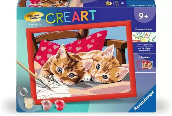 CreArt Zwei Schmusekätzchen - Malen nach Zahlen für Kinder ab 9 Jahren