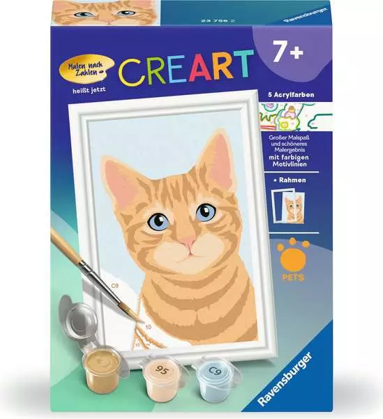 CreArt Niedliche Katze - Malen nach Zahlen für Kinder ab 7 Jahren