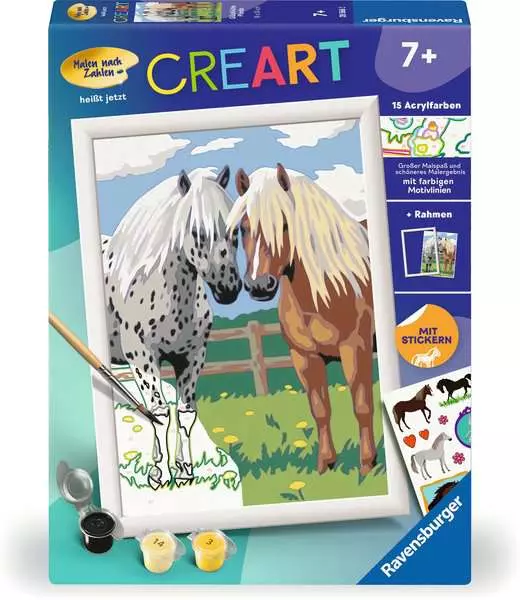 CreArt Glückliche Pferde - Malen nach Zahlen für Kinder ab 7 Jahren