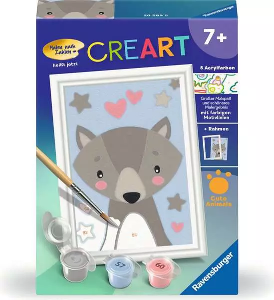 CreArt Kleiner Wolf - Malen nach Zahlen für Kinder ab 7 Jahren