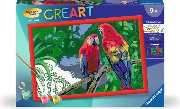 CreArt Bunte Papageien - Malen nach Zahlen für Kinder ab 9 Jahren