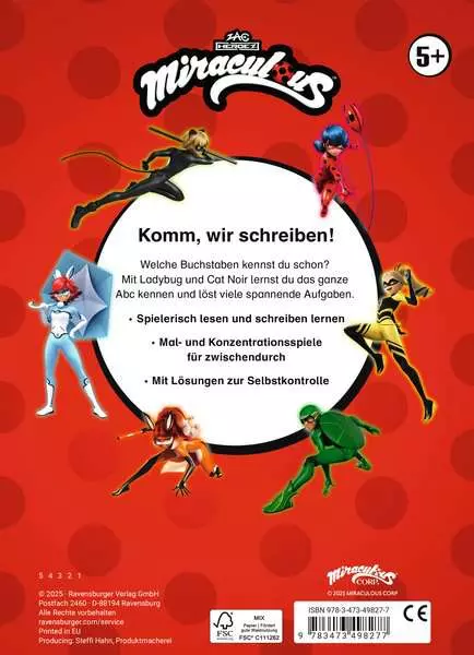 Miraculous - Mein Vorschulblock Lesen und Schreiben