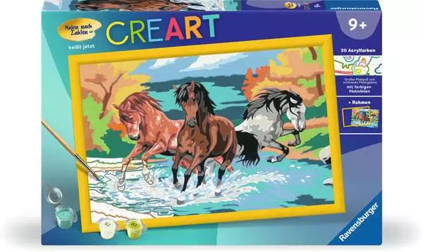 CreArt Stolze Wildpferde - Malen nach Zahlen für Kinder ab 9 Jahren