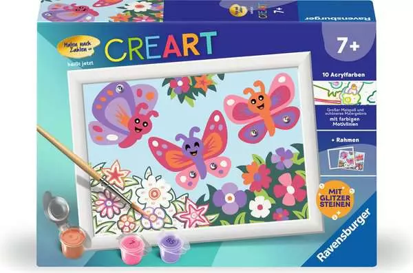 CreArt Fröhliche Schmetterlinge - Malen nach Zahlen für Kinder ab 7 Jahren