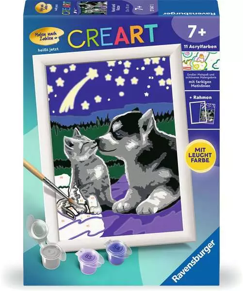 CreArt Hund und Katze - Malen nach Zahlen für Kinder ab 7 Jahren