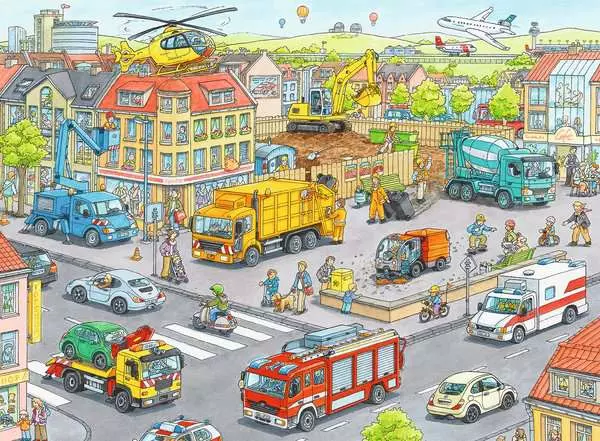 Kinderpuzzle ab 6 Jahren - Fahrzeuge in der Stadt - 100 Teile