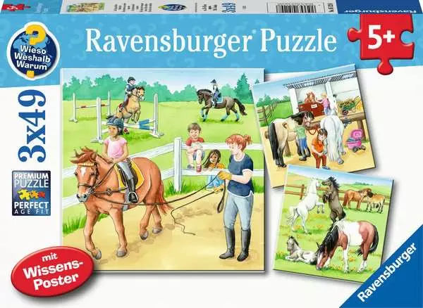 Kinderpuzzle ab 5 Jahren - Kinderpuzzle 3x49 Teile - Ein Tag auf dem Reiterhof - 49 Teile