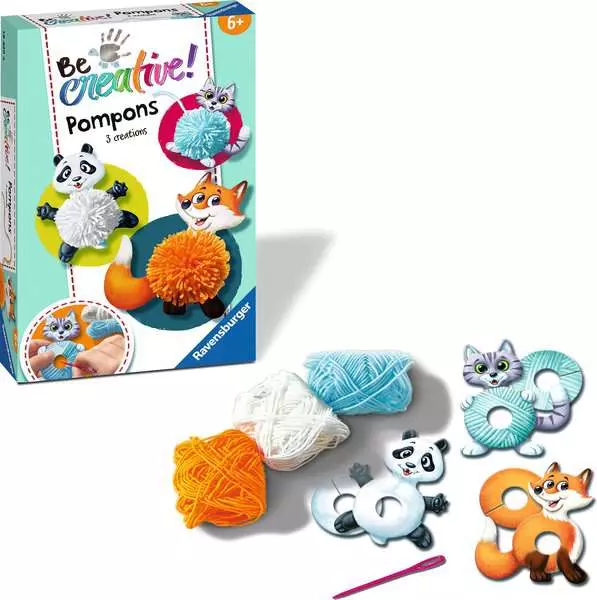 BeCreative Mini - Pompon-Tiere - Bastelset für Kinder ab 6 Jahren