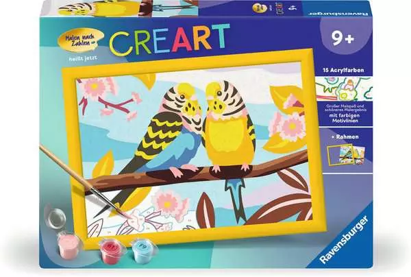 CreArt Bunte Wellensittiche - Malen nach Zahlen für Kinder ab 9 Jahren