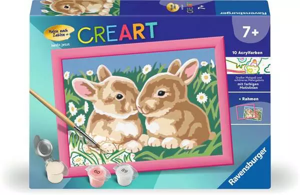 CreArt Niedliche Häschen - Malen nach Zahlen für Kinder ab 7 Jahren