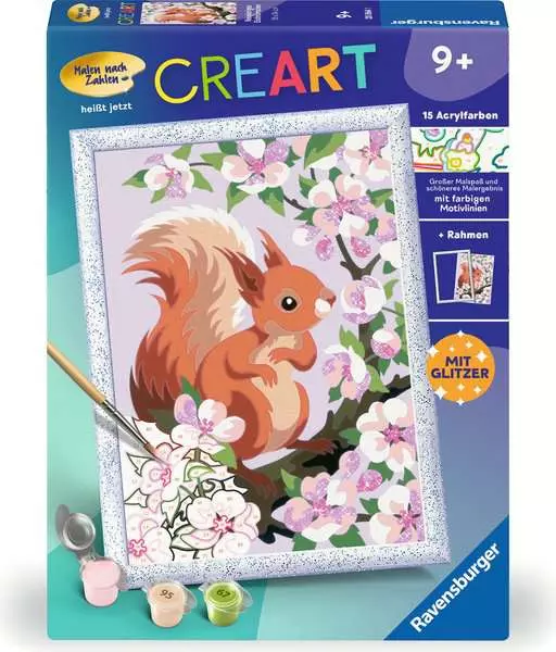 CreArt Neugieriges Eichhörnchen - Malen nach Zahlen für Kinder ab 9 Jahren