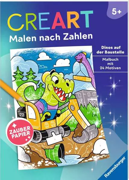 CreArt Malen nach Zahlen ab 5 - Zauberpapier: Dinos auf der Baustelle