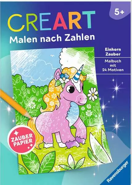 CreArt Malen nach Zahlen ab 5 - Zauberpapier: Einhorn Zauber
