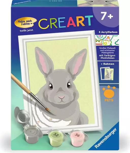 CreArt Niedliches Kaninchen - Malen nach Zahlen für Kinder ab 7 Jahren