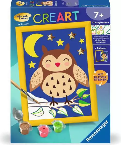 CreArt Niedliche Eule - Malen nach Zahlen für Kinder ab 7 Jahren