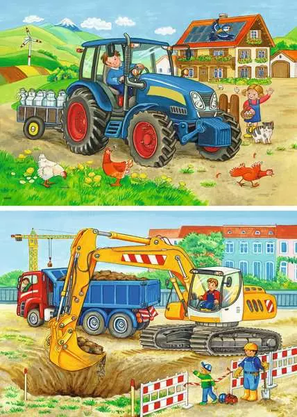 Kinderpuzzle ab 3 Jahren - Baustelle und Bauernhof - 12 Teile