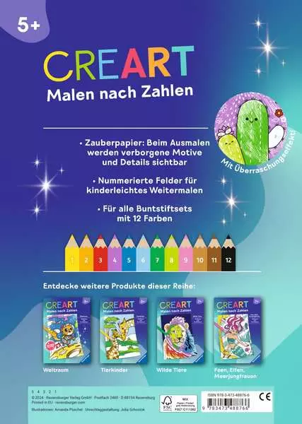 CreArt Malen nach Zahlen ab 5 - Zauberpapier: Kawaii Süße Freunde