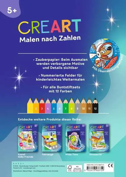 CreArt Malen nach Zahlen ab 5 - Zauberpapier: Weltraum