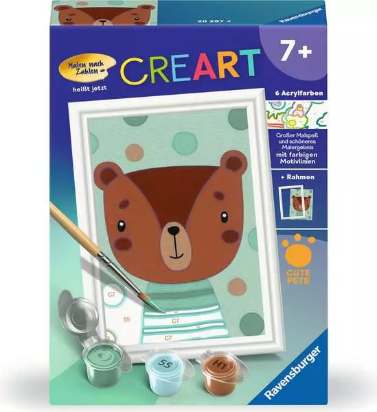 CreArt Knuffiger Bär - Malen nach Zahlen für Kinder ab 7 Jahren