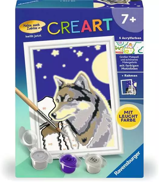 CreArt Wolfsportrait - Malen nach Zahlen für Kinder ab 7 Jahren