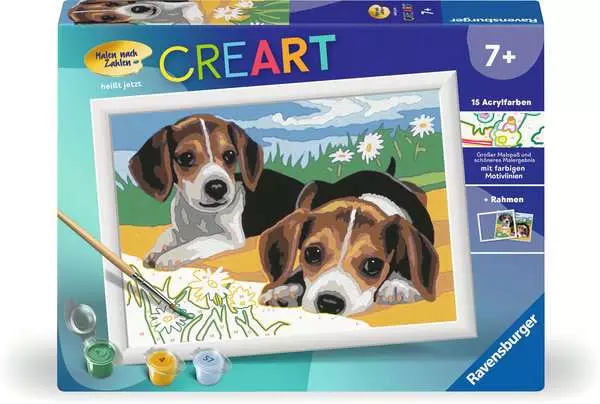 CreArt Jack Russell Welpen - Malen nach Zahlen für Kinder ab 7 Jahren