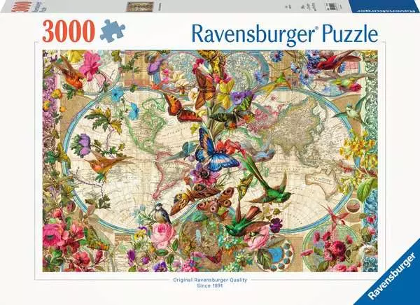 Puzzle 3000 Teile - Weltkarte mit Schmetterlingen