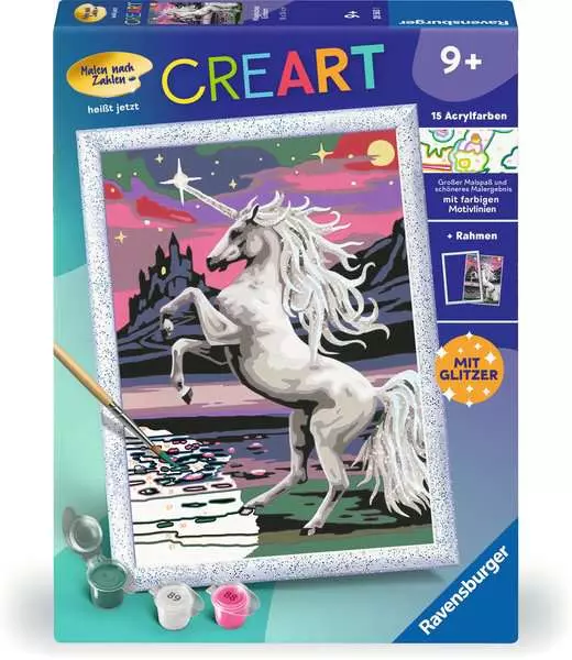 CreArt Magisches Einhorn - Malen nach Zahlen für Kinder ab 9 Jahren