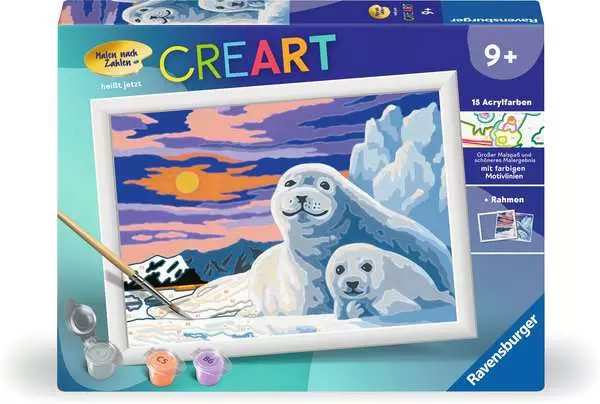 CreArt Niedliche Robben - Malen nach Zahlen für Kinder ab 9 Jahren