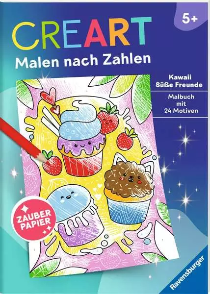 CreArt Malen nach Zahlen ab 5 - Zauberpapier: Kawaii Süße Freunde