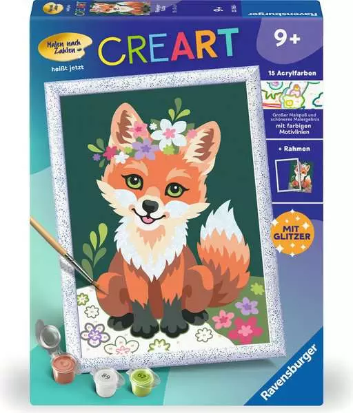 CreArt Blumiger Fuchs - Malen nach Zahlen für Kinder ab 9 Jahren