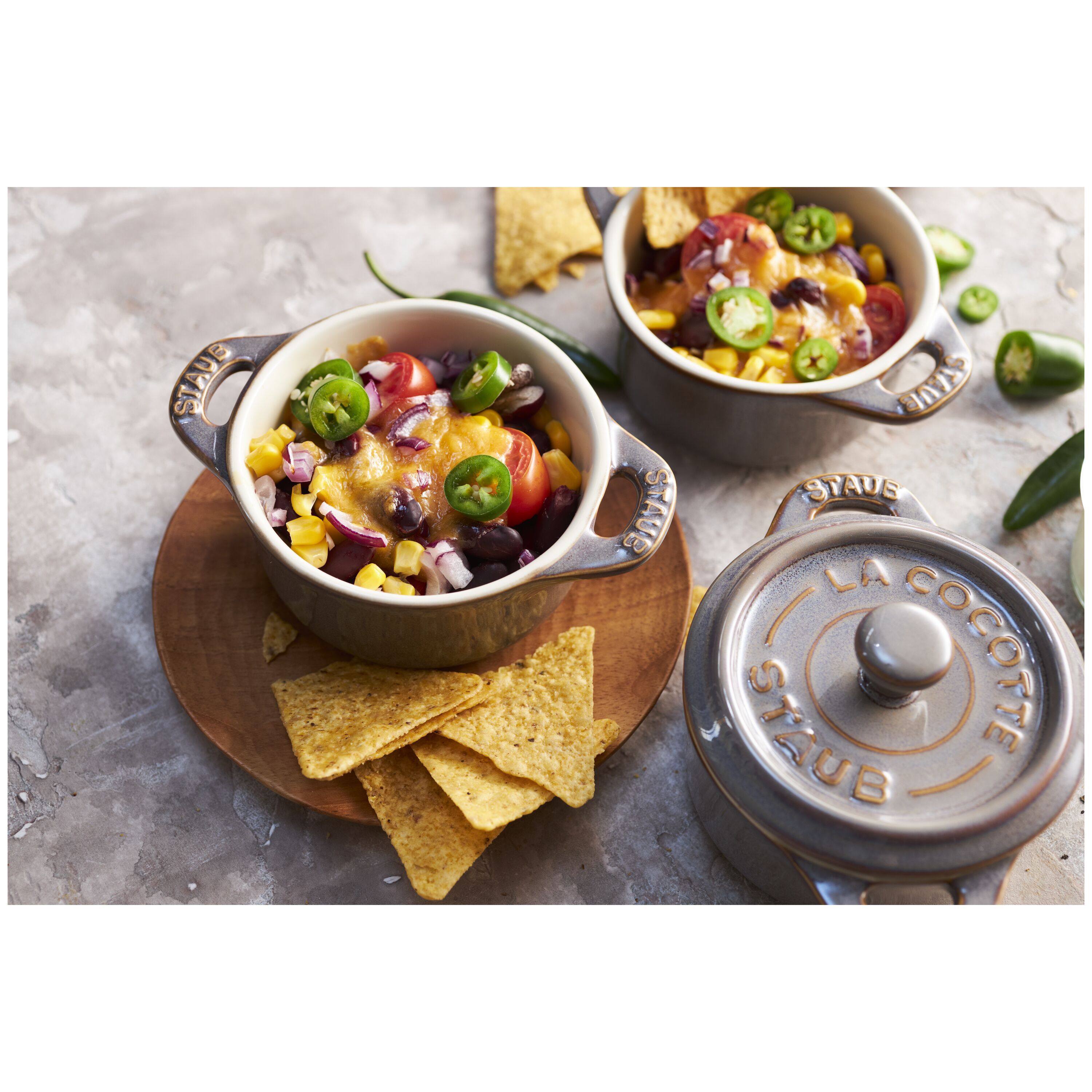 Staub        Ceramique                Cocotte Set 4-tlg, rund, Antik-Grau, Keramik