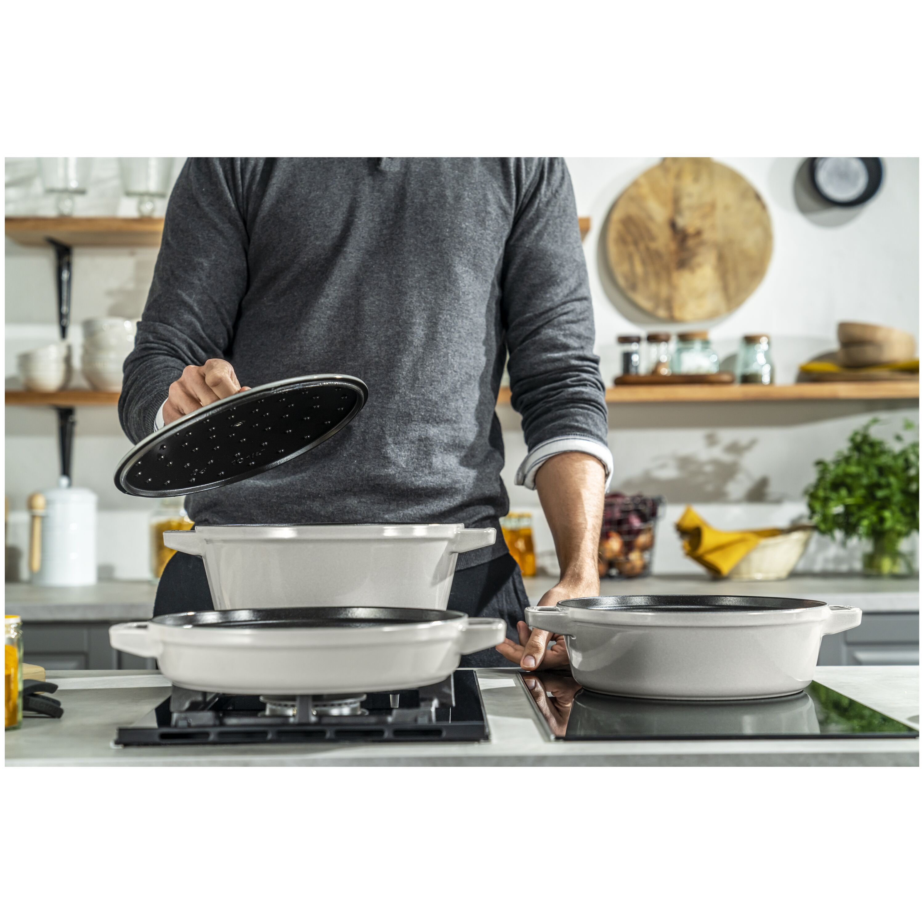 Staub        Stackable Set                Kochtopfset Stackable 3-tlg, rund, Weisser Trüffel, Gusseisen