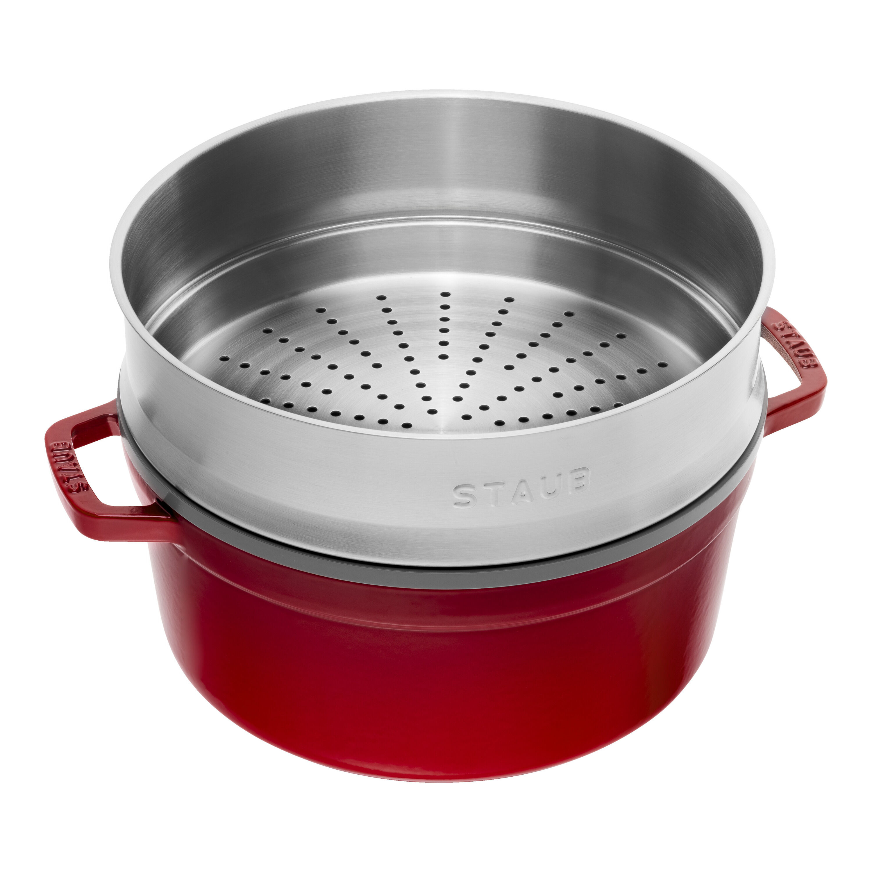 Staub        La Cocotte                Cocotte mit Dämpfeinsatz 26 cm, rund, Kirsch-Rot, Gusseisen