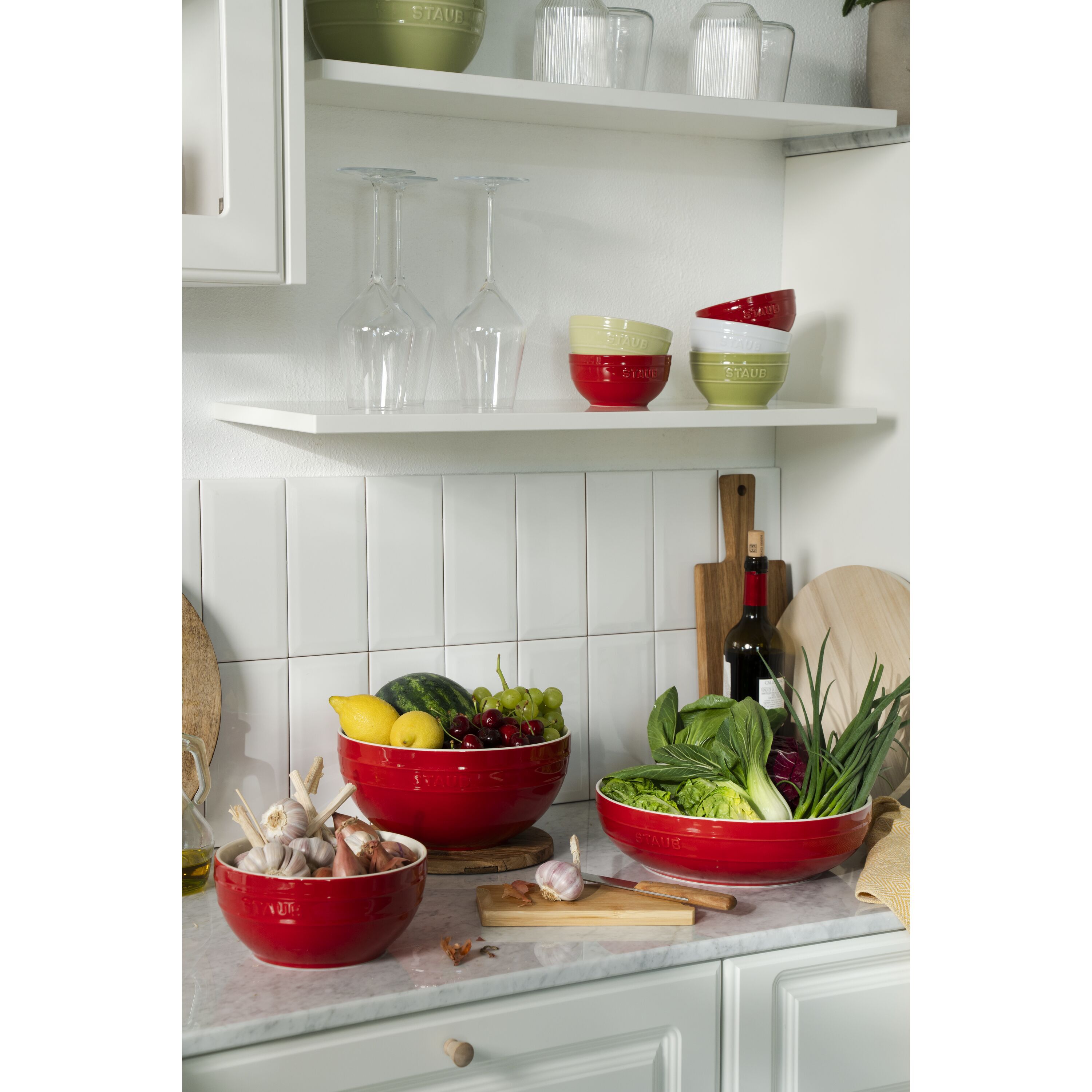 Staub        Ceramique                Schüssel 24 cm, rund, Kirsch-Rot, Keramik