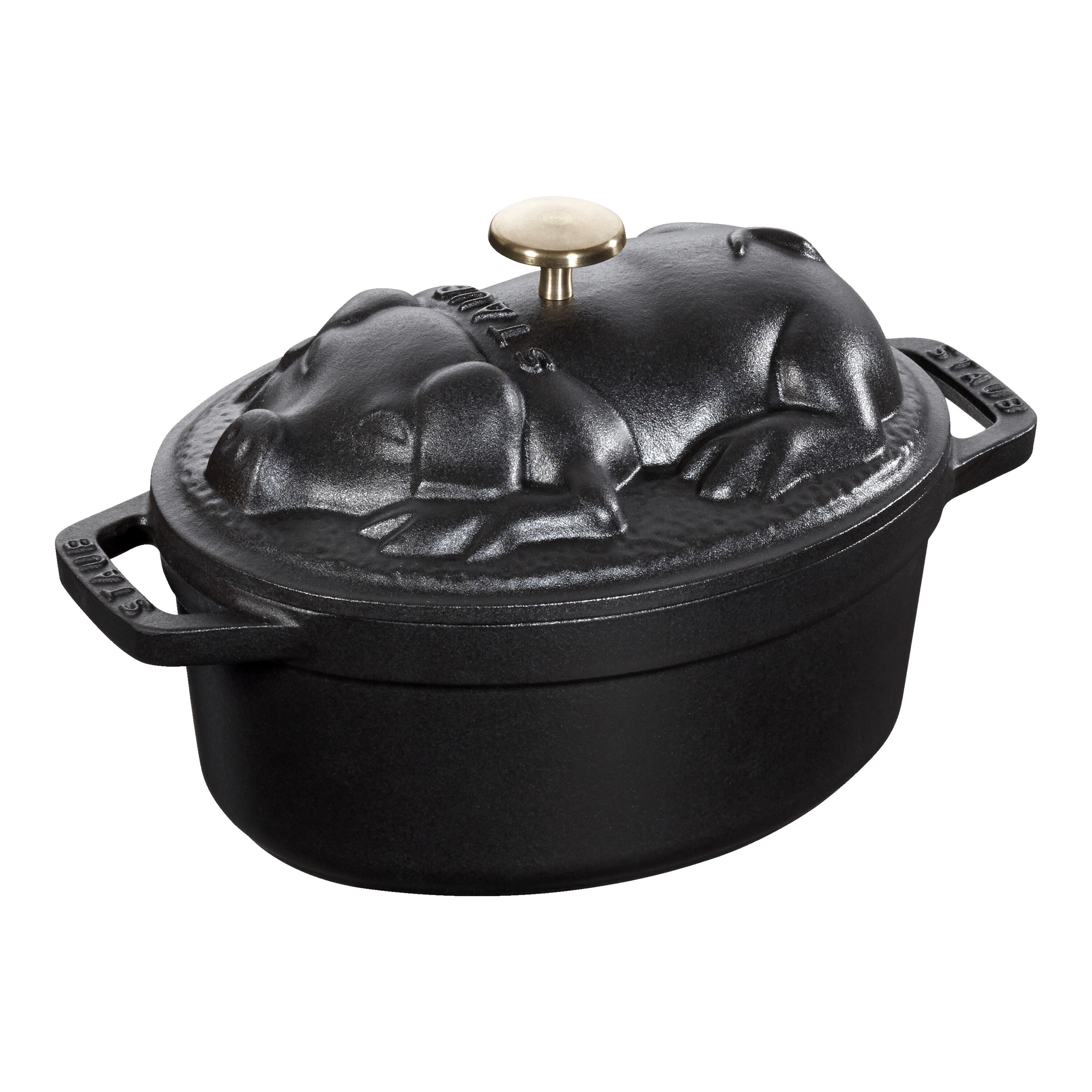 Staub        La Cocotte                Cocotte Schweinedeckel 17 cm, oval, Schwarz, Gusseisen