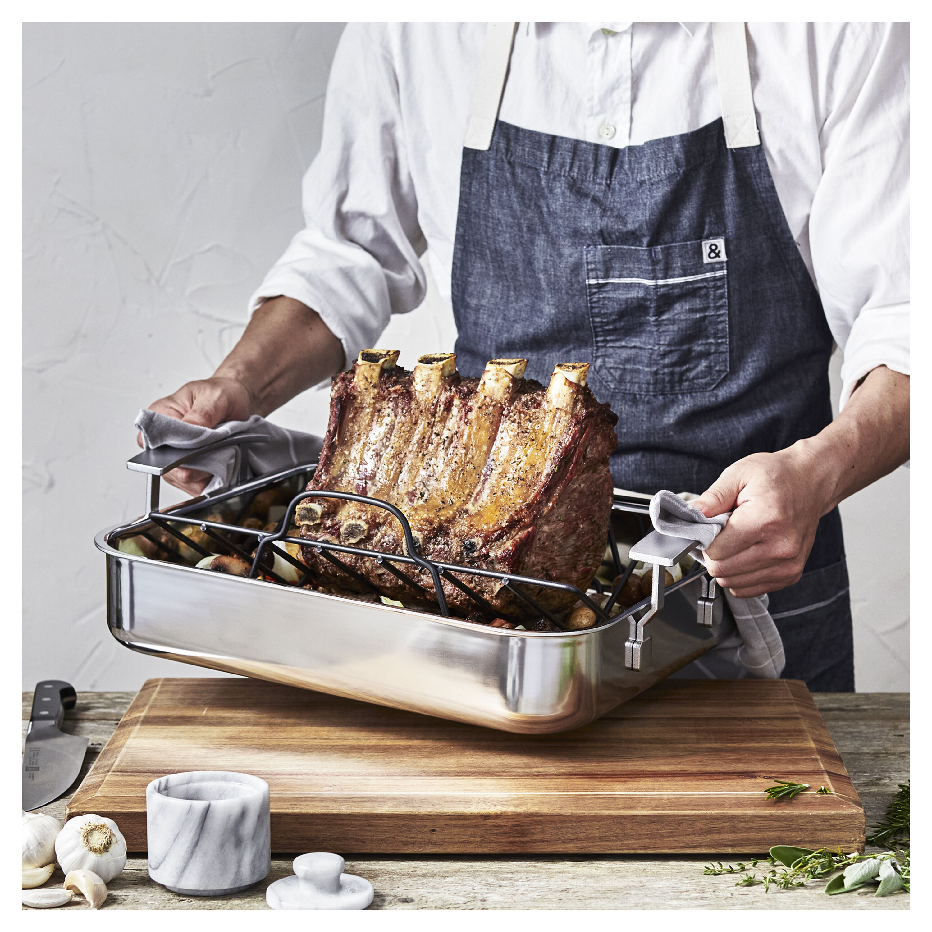 Demeyere        Industry 5                Röstpfanne mit Röstgitter 39 x 33 cm, 18/10 Edelstahl, Silber