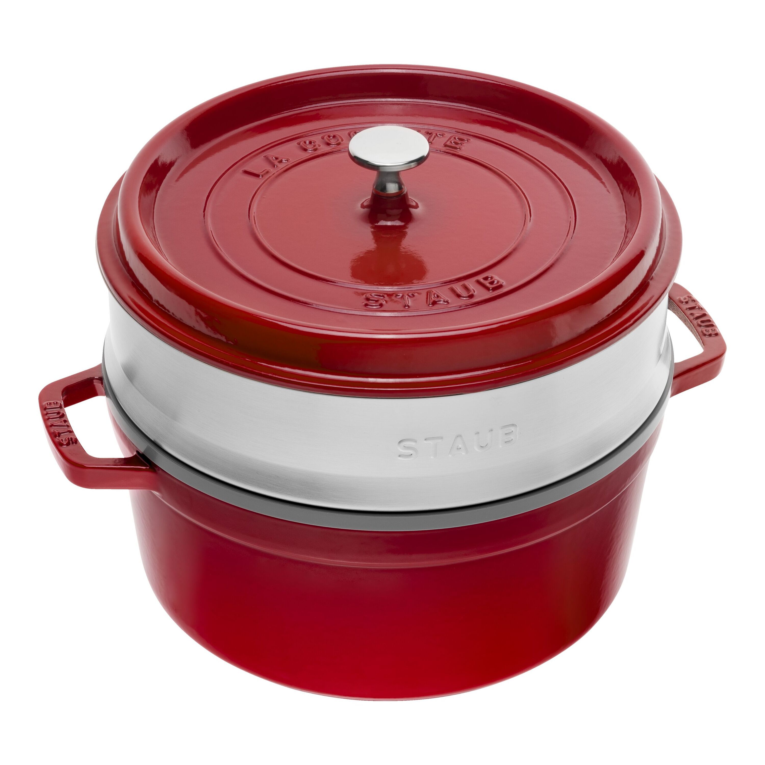 Staub        La Cocotte                Cocotte mit Dämpfeinsatz 26 cm, rund, Kirsch-Rot, Gusseisen