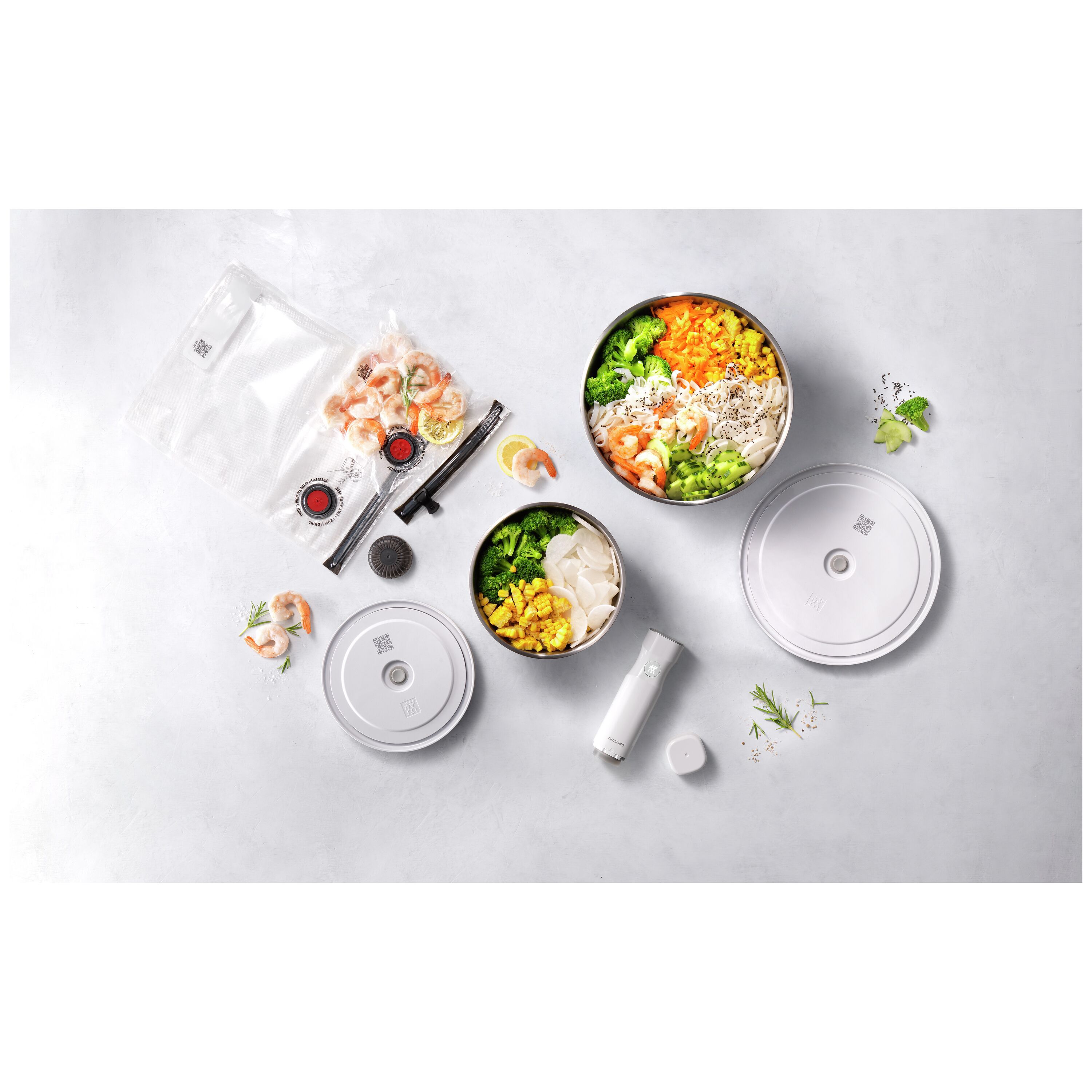 ZWILLING        Fresh & Save BOWLS                Vakuum Starter Set, Edelstahl / M/L, 9-tlg, Silber-Weiß